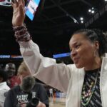 Dawn Staley of South Carolina applauds the appointment of former player Tina Roy as a coach full story..